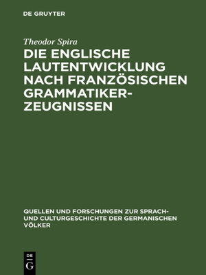 cover image of Die englische Lautentwicklung nach französischen Grammatiker-Zeugnissen